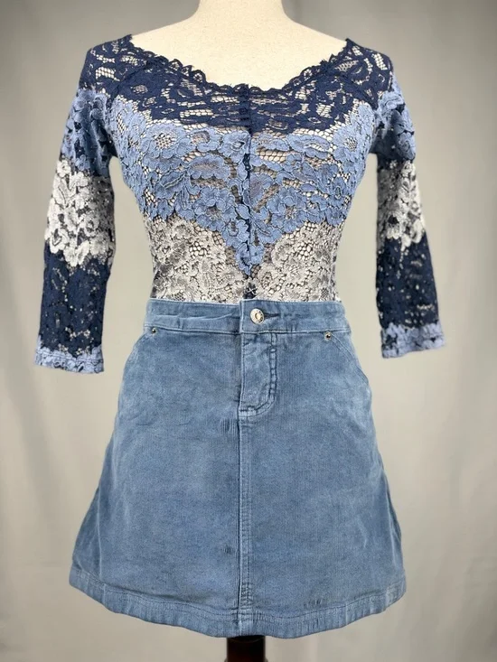 Guess Blue Corduroy Mini Skirt Y2K Stretch A-Line Size 32 - Picture 1 of 6